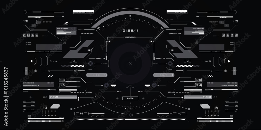 Aufkleber HUD Futuristic Elements Automatic Target Scan User Screen Interface Vector. White Abstract Scifi Control Monitor Panel illustration