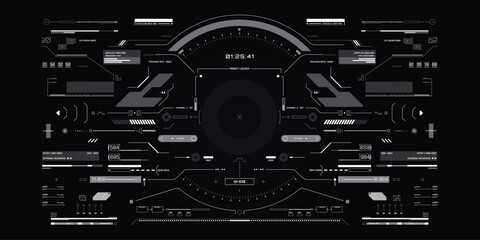 HUD Futuristic Elements Automatic Target Scan User Screen Interface Vector. White Abstract Scifi Control Monitor Panel illustration © Pakpoom
