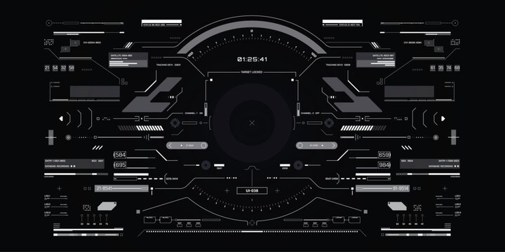 HUD Futuristic Elements Automatic Target Scan User Screen Interface Vector. White Abstract Scifi Control Monitor Panel illustration