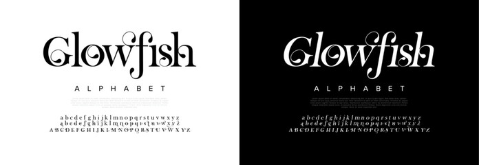 Glowfish typography beauty fashion elegant minimalist serif italic fonts decorative wedding vintage retro logos. Minimal luxury font alphabet logo. Vector illustration