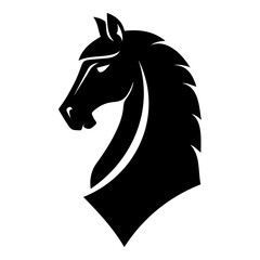 Stylized black horse head silhouette.
