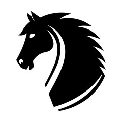 Stylized black horse head silhouette.