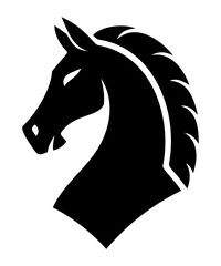 Stylized black horse head silhouette.