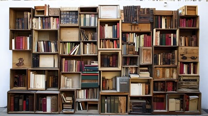 Vintage bookshelf with antique books