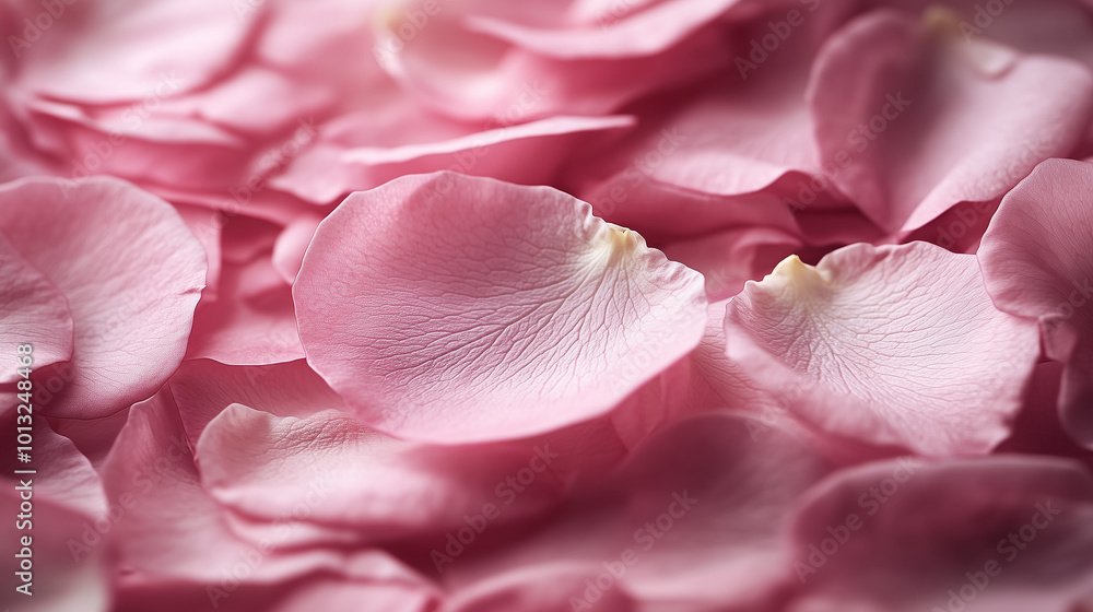 Poster Vibrant Close-Up Of Soft Pink Rose Petals With Highlighted Textures In Gentle Lighting