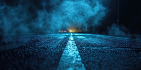 Car driving on wet road at night