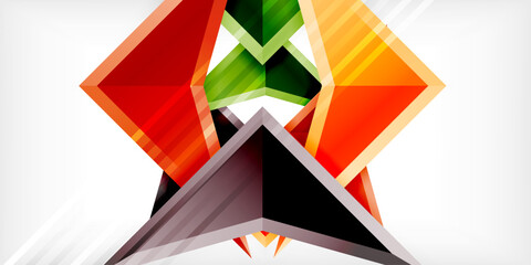 Arrows with 3d effect abstract background. Triangles on light grey backdrop