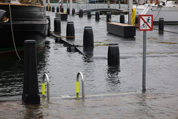 Svendborg Harbour and piers flooded by high sea water