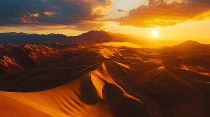 Dramatic sunset over desert landscape