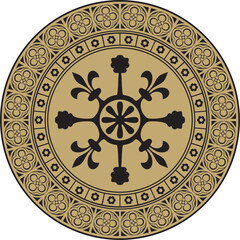 Vector black and gold round gothic ornament. Medieval European circle, ring, border. Classic pattern of the Germans, Angles, Saxons, Franks