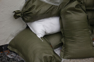 Sandbags piled in front of door