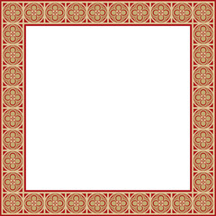 Vector red and gold square gothic ornament. Medieval European rectangle, border. Classic pattern of the Germans, Angles, Saxons, Franks