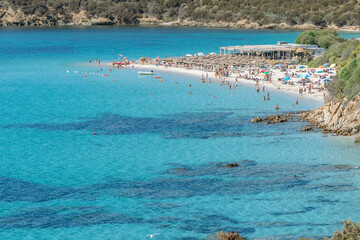 Obraz premium Aerial view of Tuerredda beach, Sardinia, Italy, on a sunny day