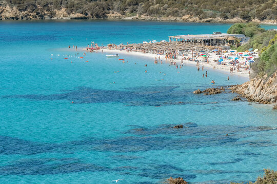 Aerial view of Tuerredda beach, Sardinia, Italy, on a sunny day