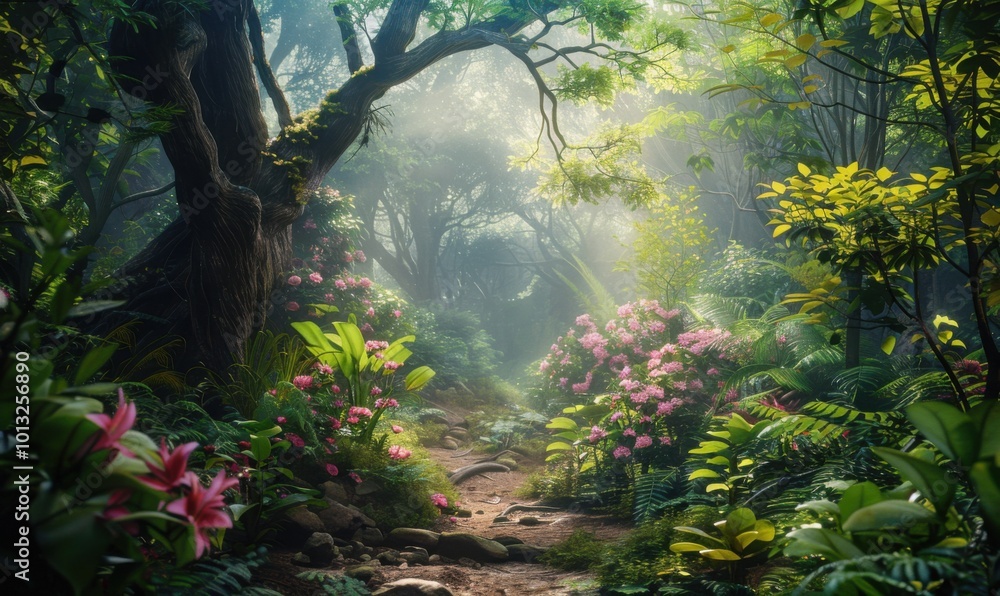 Canvas Prints Enchanted Forest Realm, 4K hyperrealistic photo