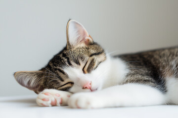 Fototapeta premium Sleeping Cat Close-Up Background