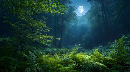 Fototapeta premium Enchanting moonlit forest landscape