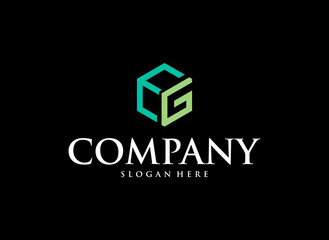 Letter E and G logo design 3d cube box symbol