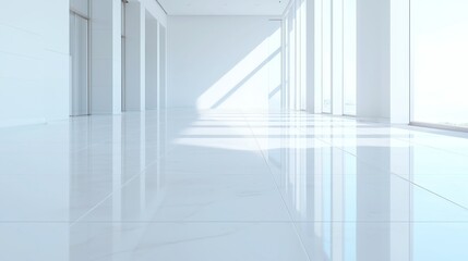 Fototapeta premium Modern bank structure, spacious interior design, sleek architecture, large windows allowing ample natural light, inviting atmosphere for financial services and customer interactions