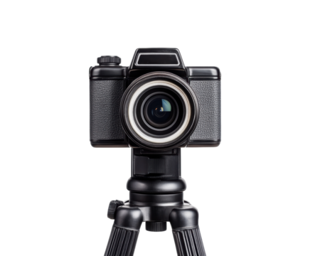 Vintage camera on tripod, isolated on a white background, transparent background. - Powered by Adobe