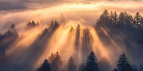 Fototapeta premium Sunlight filters through forest canopy