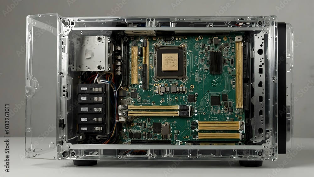 Poster transparent case showing computer’s internal components.
