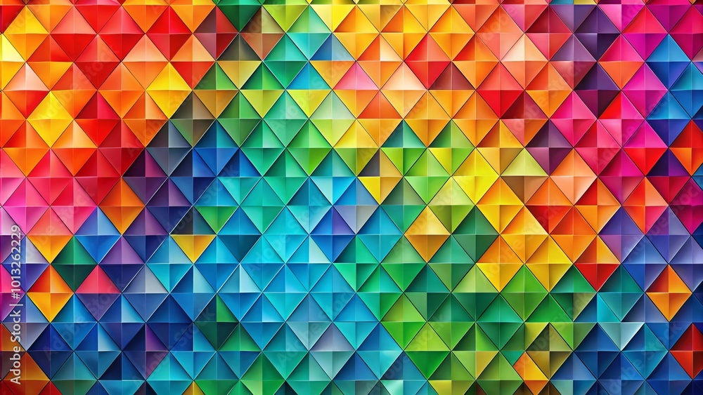 Poster an eye-catching abstract background enriched with vivid colors and geometric triangles, ideal for va