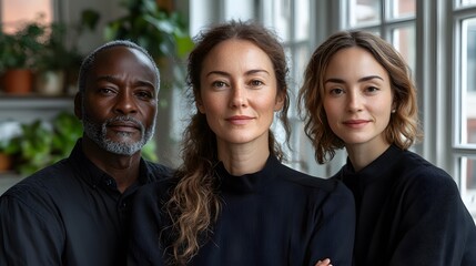Fototapeta premium Models of various ethnicities and age groups posing in a modern office environment, representing a diverse workforce