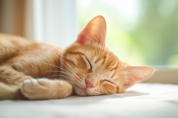 Naklejka premium Sleeping Cat Close-Up Background