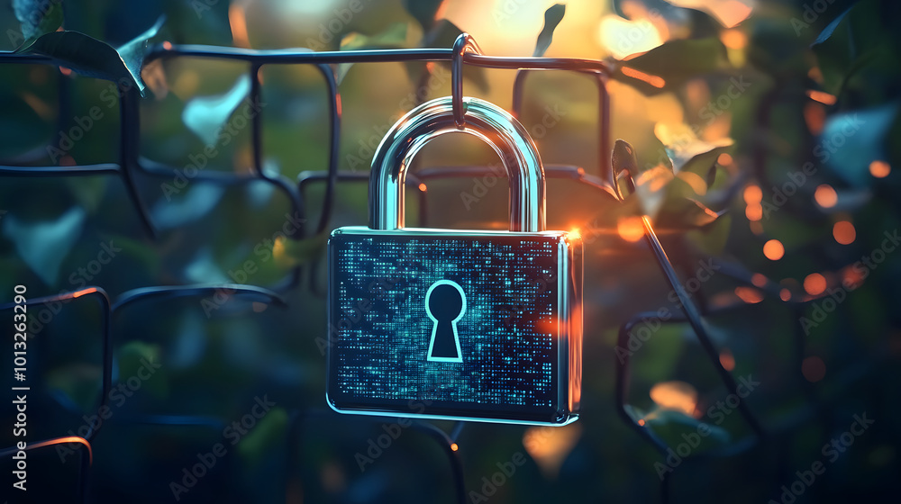 Poster digital padlock icon of cyber security and data protection technology,.and business data privacy con