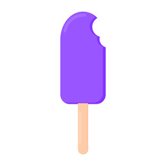 purple ice cream with bite marks. grape, blueberry, blackcurrant flavored ice cream. fruit flavored ice cream. food. cold food. stick ice cream. vector illustration. flat style.