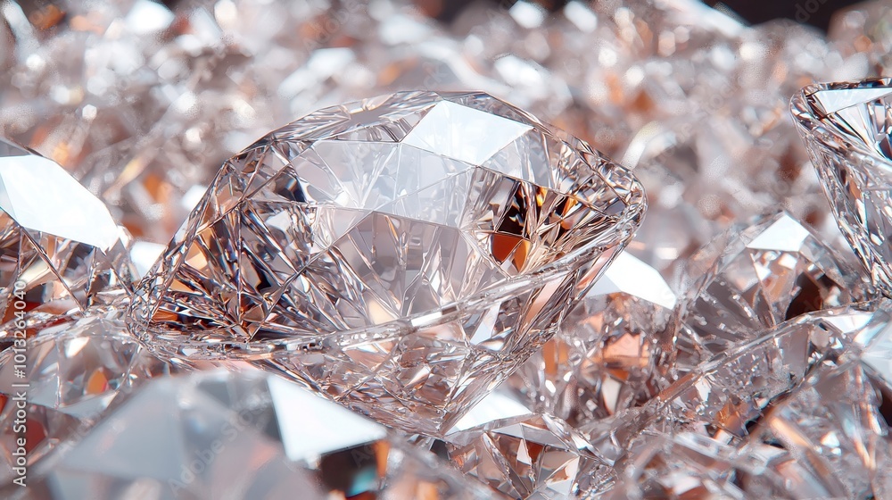 Poster intricate diamond facets, a mesmerizing closeup showcasing a kaleidoscope of shimmering textures and