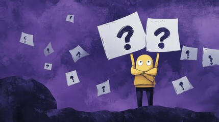 A person holding an illustration of a question mark and a sad face, symbolizing the feeling that they don't know what is happening or how to proceed.