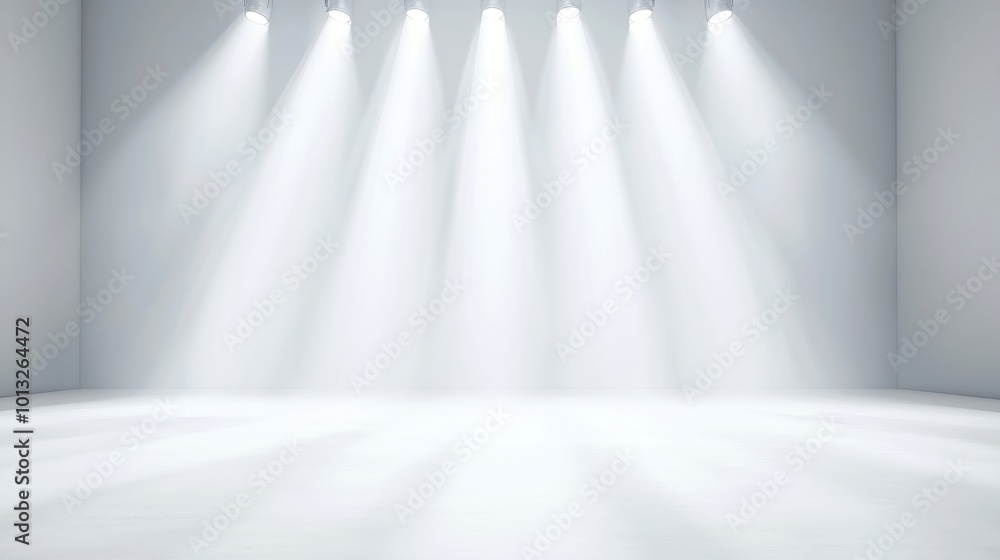 Poster empty stage awaiting performance, vast open space inviting creativity, minimalistic design emphasizi