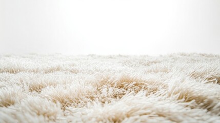  shaggy, beige carpet with long fibers, set on a bright white background