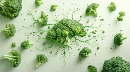 Broccoli Florets in Neuron Pattern, showcasing brain development, highlighting the importance of brain-supportive vegetables for cognitive health