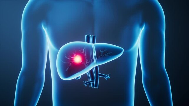 Organ liver in the transparent human body, 3d rendering.