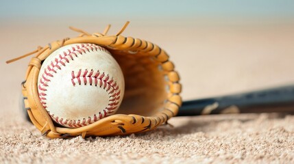 Vintage baseball glove and bat resting on a grassy field, evoking nostalgia for classic games and the spirit of outdoor play, inviting memories of summer afternoons.