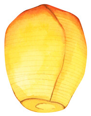 Paper lantern, Floating lantern in the sky. Making a Wish. Watercolor illustration.