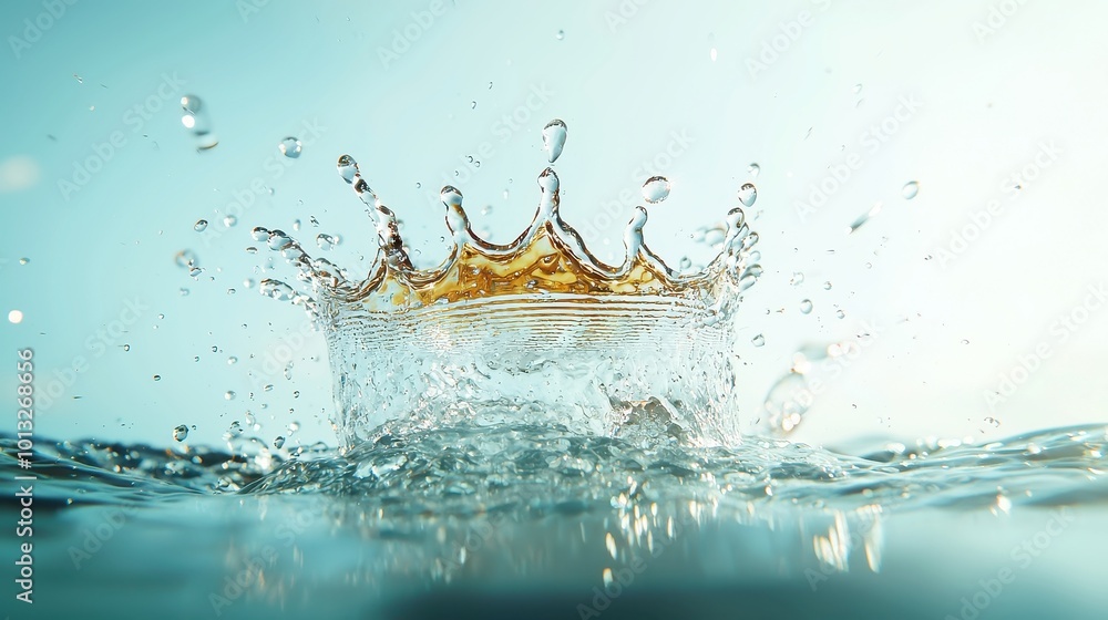 Poster dynamic water droplets cascading, creating a vibrant display, emphasizing the motion and energy of f