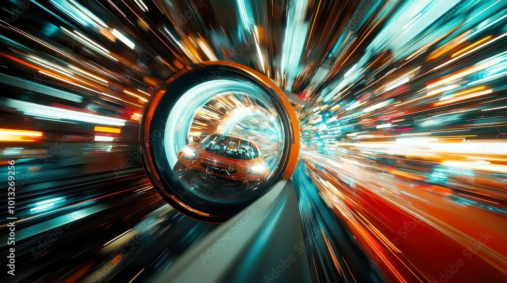 Poster dynamic technology backdrop featuring abstract high-speed motion blur, creating a sense of rapid adv