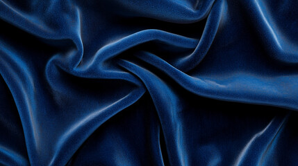Obraz premium Deep Velvet Blue Fabric With Smooth Ripples And Elegant Drape Close-Up Texture