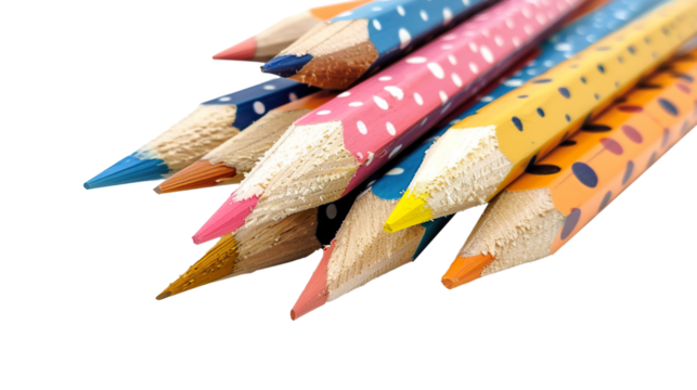 Colorful wooden pencils isolated on transparent background, PNG