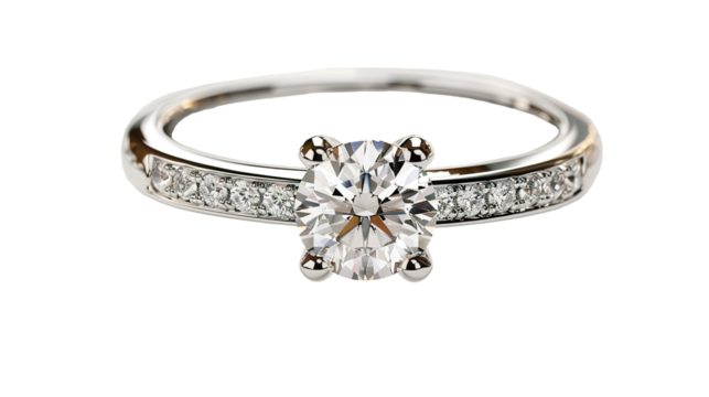 Diamond engagement ring isolated on transparent background, PNG