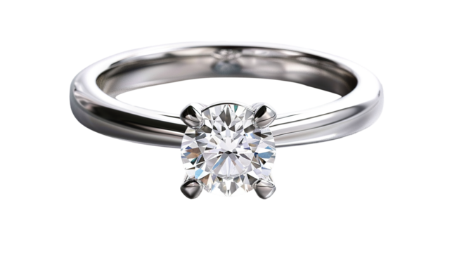 Diamond engagement ring isolated on transparent background, PNG