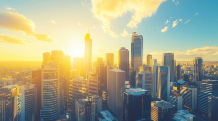 Aerial View of City Skyline with Skyscrapers and Buildings