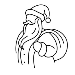 Line art doodle Hand drawn Christmas Winter graphic vector illustration isolated on white background color editable santa caring a christmas gift bag