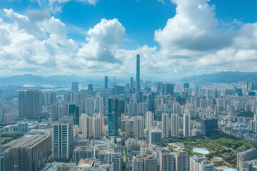 Fototapeta premium Aerial View of City Skyline with Skyscrapers and Buildings