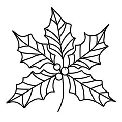 Line art doodle Hand drawn Christmas Winter graphic vector illustration isolated on white background color editable holly branch