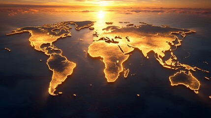 Glowing world map at sunset